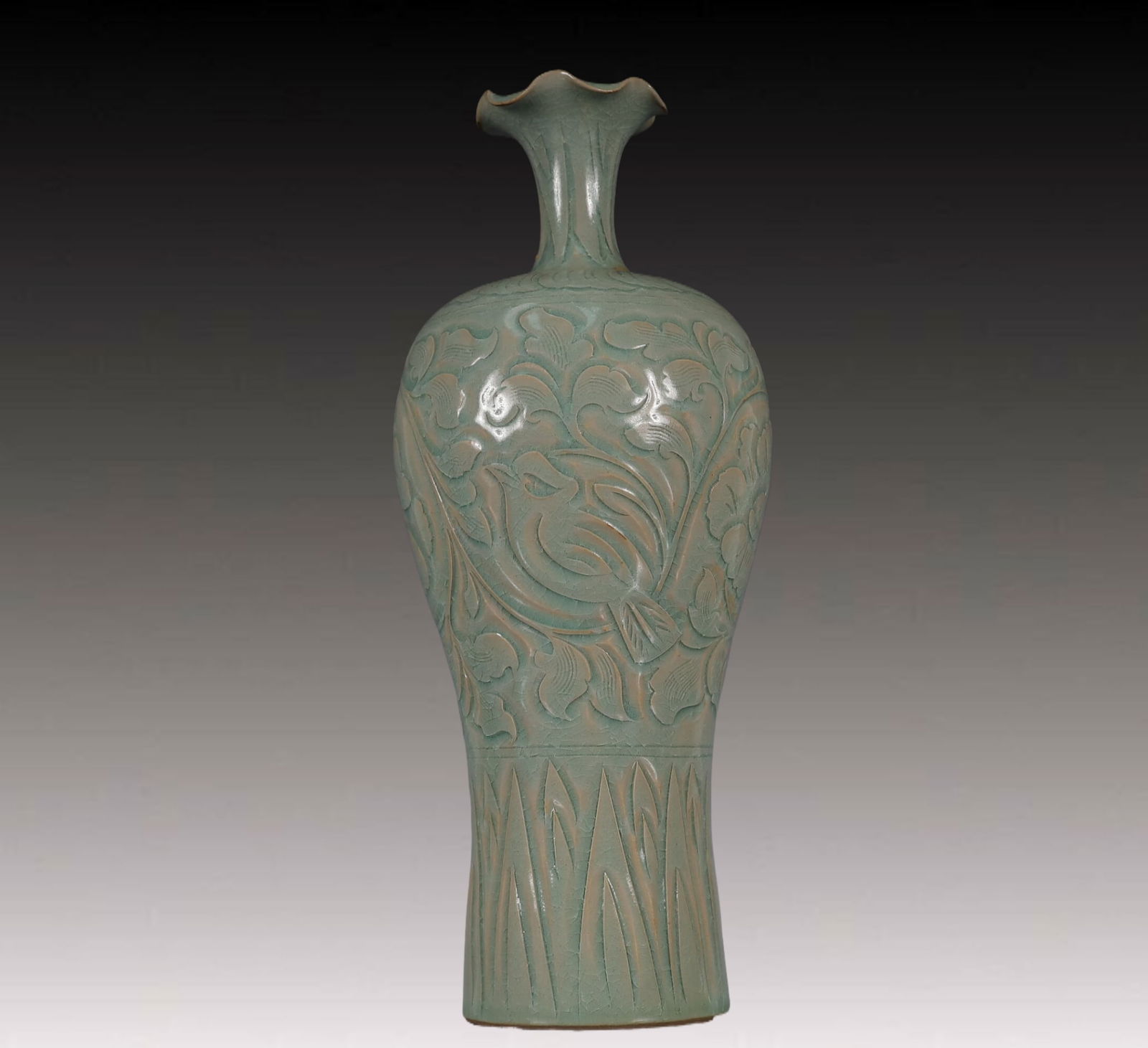 A Rare Yaozhou yao Flower and Bird Pattern Vase (1 of 8)