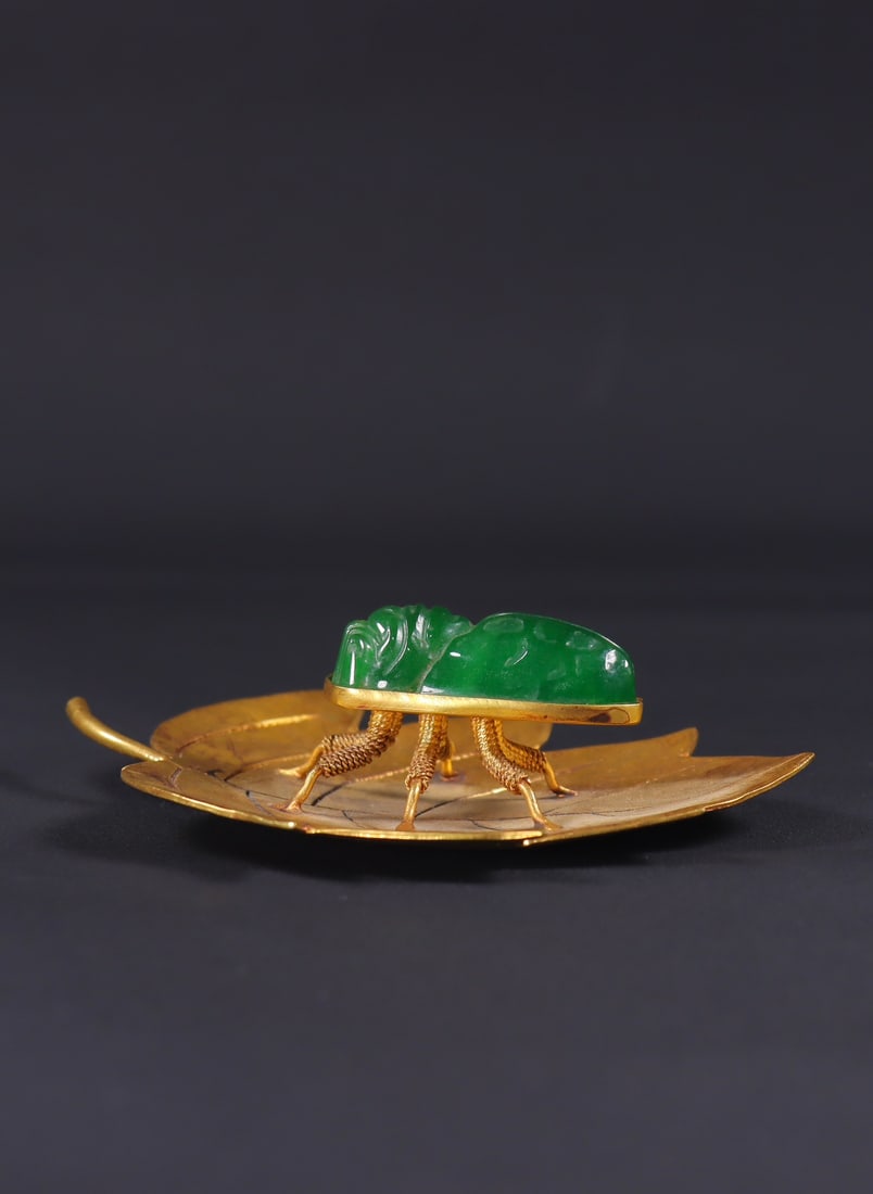 A Exquisite Jadeite Gold wrapped Cicada Ornament  (1 of 9)