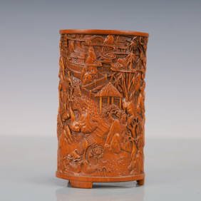 A Exquisite Boxwood Character and Story Pattern Brush Pot (1 of 7)