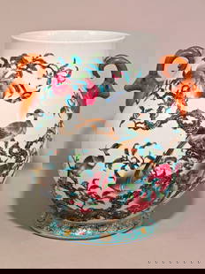 A Exquisite Famille-Rose Lotus Pattern Flower and Bird Pattern Bats and Peach Pattern Double-Ears Ja: A Exquisite Famille-Rose Lotus Pattern Flower and Bird Pattern Bats and Peach Pattern Double-Ears Jar Qing Dynasty, China Qianlong Six-character Mark