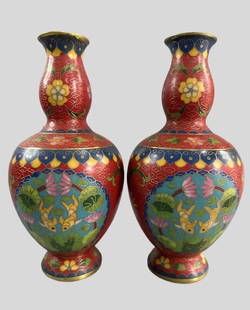 A Exquisite A pair of Cloisonne Lotus Pattern Fish and Lotus Pattern Vase : A Exquisite A pair of Cloisonne Lotus Pattern Fish and Lotus Pattern Vase Qing Dynasty, China Qianlong Four-character Mark Size:25cmx12cm