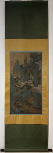 A Chinese Vertical Scroll Ink Painting of Landscape on Silk : A Chinese Vertical Scroll Ink Painting of Landscape on Silk Wang shi min without frame size:83cmx43cm王时敏山水图 绢本立轴