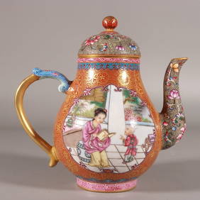 A Exquisite Famille-Rose Outline in gold Lotus Pattern Character and Story Pattern Teapot (1 of 9)