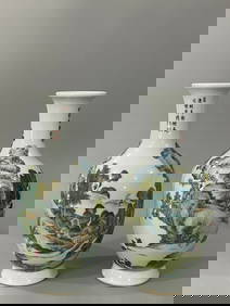 A Exquisite A pair of Famille-Rose Landscape and Figure Pattern with poem Vase (1 of 9)