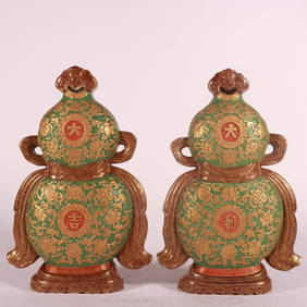 A Exquisite Enamel Outline in gold Lotus Pattern Gourd-Shaped Vase (1 of 9)