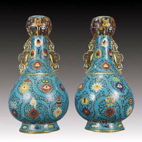 A Pair of Huge Cloisonne Lotus and Eight Treasures Pattern Double-Ears Vases (1 of 18)