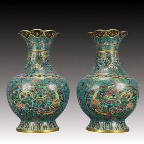 A Pair of Huge Cloisonne Lotus and Phoenix Pattern Vases (1 of 18)