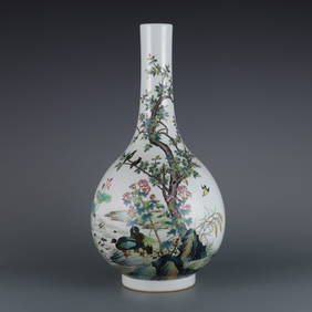 A Exquisite Famille-Rose Flower and Bird Pattern with poem Vase (1 of 9)