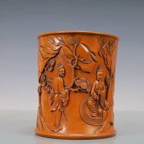 A Exquisite Boxwood Character and Story Pattern Brush Pot (1 of 7)