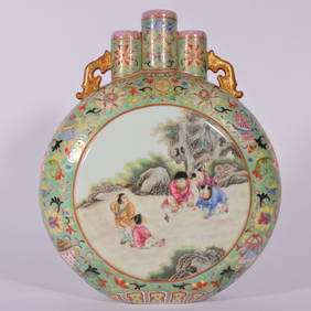 A Exquisite Enamel Outline in gold Lotus Pattern Character and Story Pattern Double-Ears Vase (1 of 8)