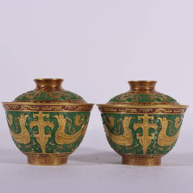 A Exquisite Enamel Outline in gold Phoenix Pattern Bowl (1 of 9)