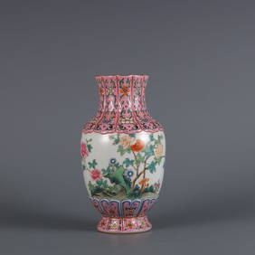 A Exquisite Famille-Rose Flower Pattern with poem Vase (1 of 8)