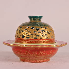 A Exquisite Enamel Outline in gold Lotus Pattern Landscape Pattern Censer (1 of 9)