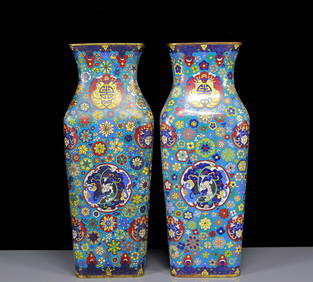 A Pair of Huge Cloisonne Flower Pattern Vases (1 of 14)