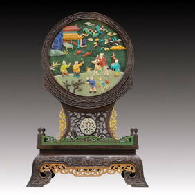 A Exquisite Zitanwood Inlaid Gems Character and Story Pattern Ornament (1 of 14)