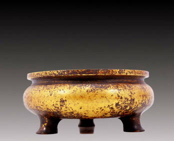 An exquisite gilt bronze tripod censer (1 of 6)