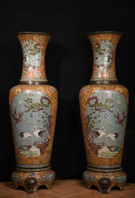 A Pair of Huge Cloisonne Pine and Crane Pattern Vases (1 of 9)