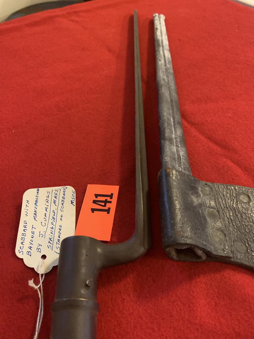 Civil War Era Bayonet: Scabbard w/Bayonet mfg. J. Cummings Springfield Mass.