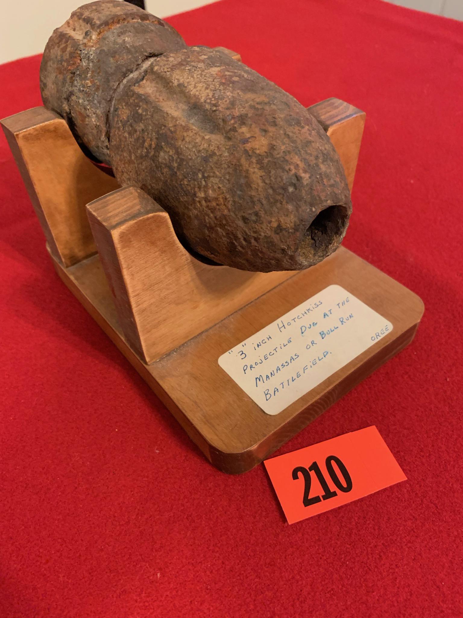 Civil War Era Ammo/Bullet: 3" Hotchkiss Projectile dug at the Manassas or Bull Run Battlefield