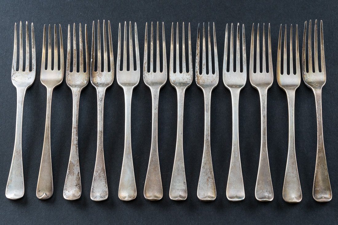 SET OF 12 ENGLISH STERLING SILVER FORKS (1 of 3)