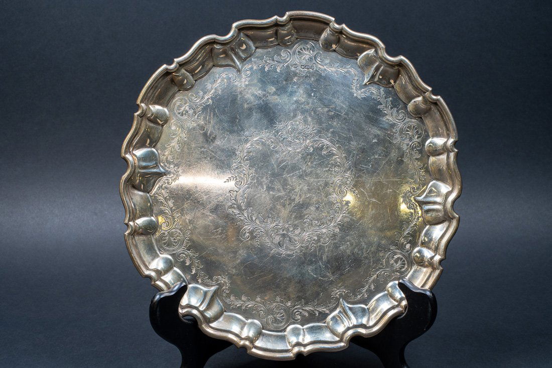 JOHN ROUNDS & SON  ENGLISH FOOTED STERLING PLATTER (1 of 4)