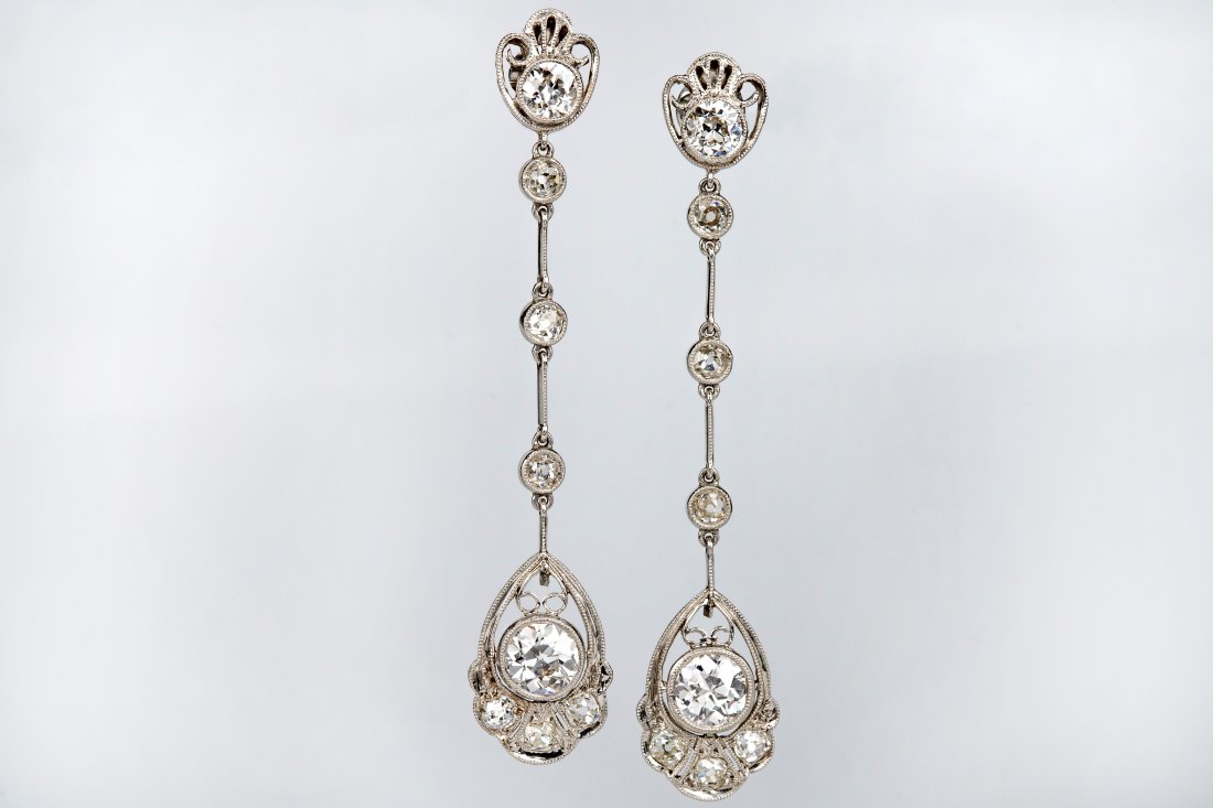 LADIES ART DECO PLATINUM 2.65 CARAT EARRINGS (1 of 5)