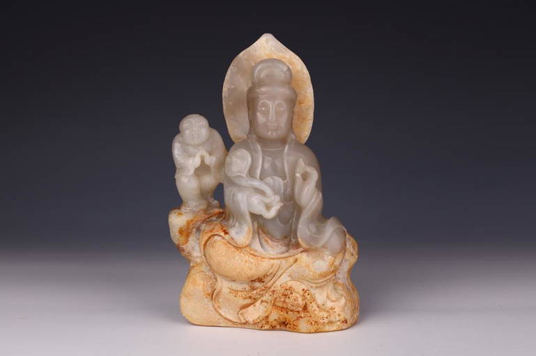 Jade Carved Statue of Guanyin with A Boy (0028) on Apr 08, 2022