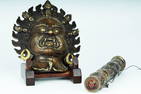 Tibetan Silver Inlaid Bronze Parfumier, TOGETHER WITH Bronze Tibetan Buddhist Mask