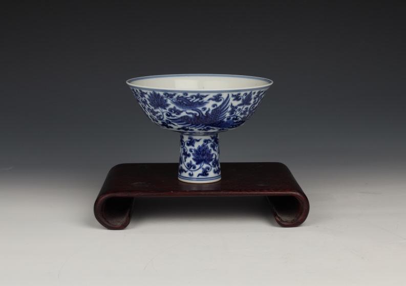 Blue White Phoenix Stem Bowl, Qing Dynasty (1 of 9)