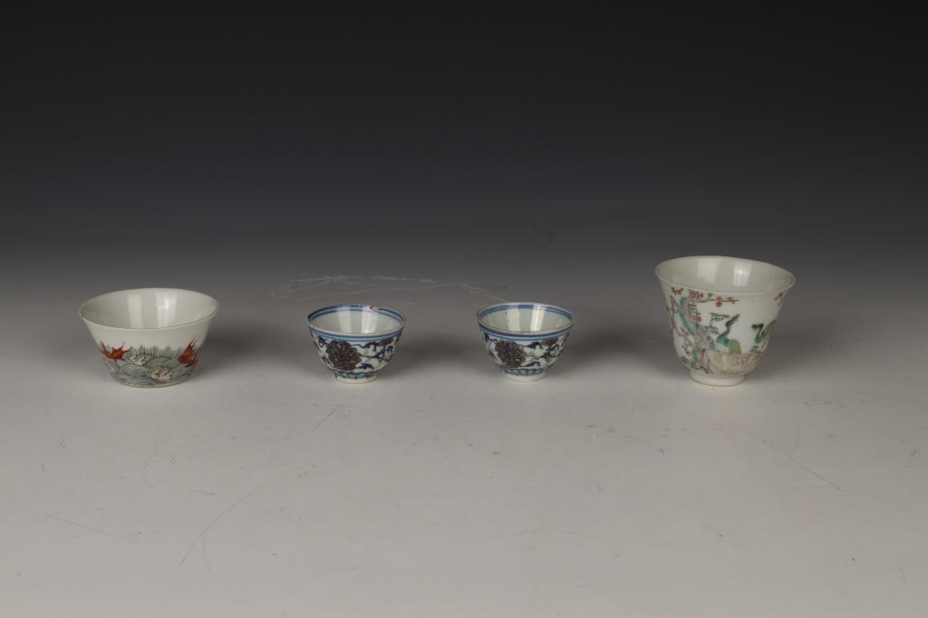 2 Famille Rose Cups TOGETHER WITH 2 Doucai Cups, Qing Dynasty (1 of 18)