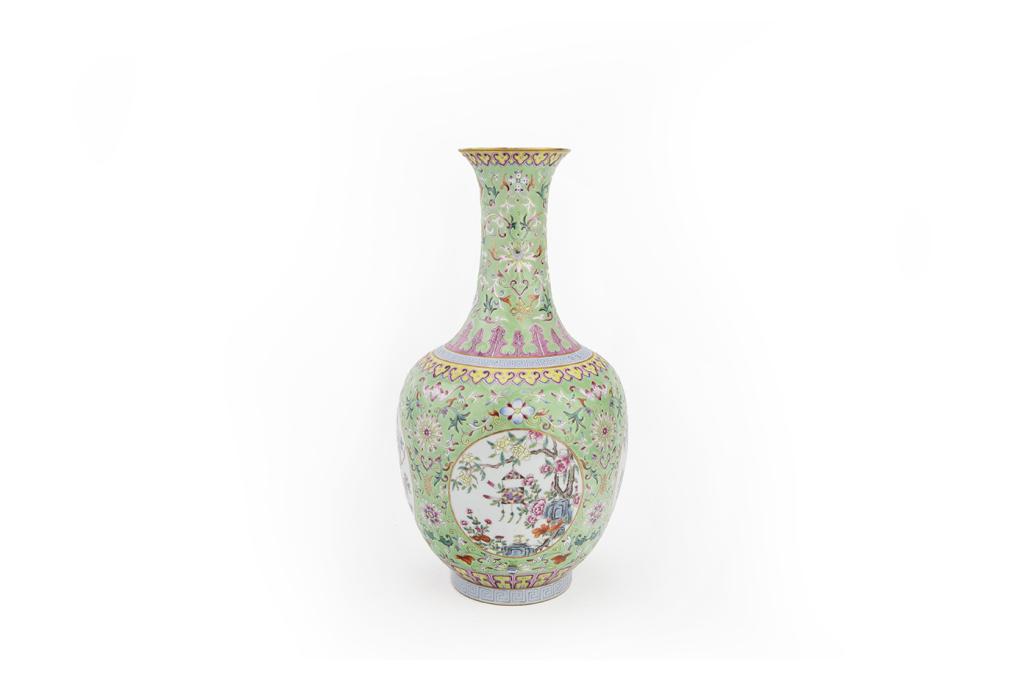 Apple-Green-Ground Famille Rose Porcelain Vase, Jiaqing Mark (1 of 16)