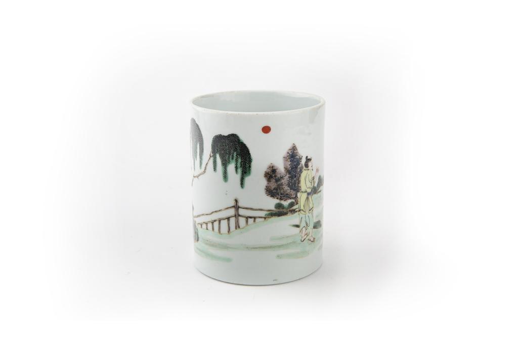Kangxi Style Famille Verte Figural Brush Pot, Qing Dynasty, 19th Century (1 of 18)