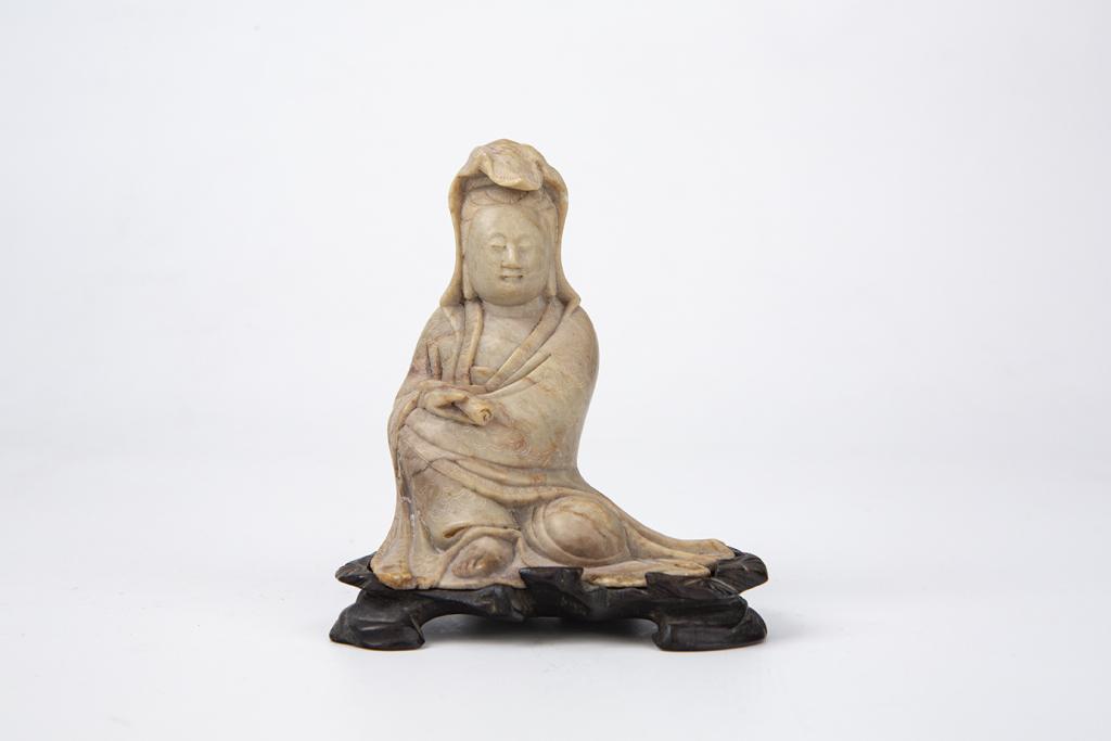 Shoushan Soapstone Figure of Guanyin with Hardwood Stand, 19th Century (1 of 18)