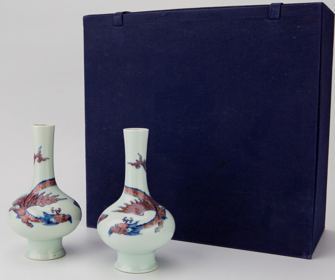 Pair of Underglaze-Blue and Copper-Red Dragon Vases, Yongzheng Mark, Republican Period (1 of 12)