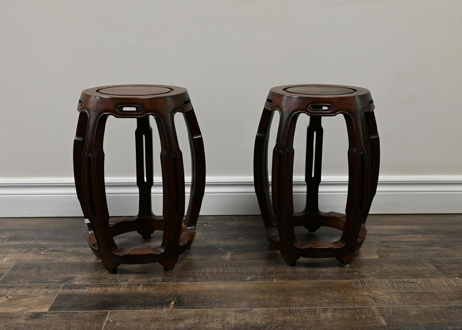 2 Chinese rosewood 1970's pair of drum stools (1 of 6)