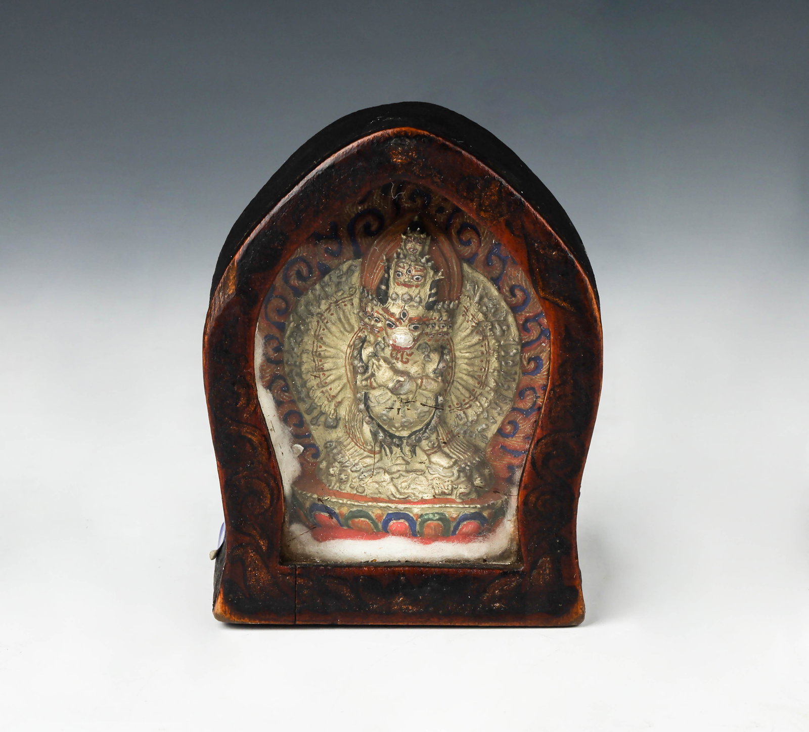 Copper Ga'u Travel Shrine of Vajrabhairava, Tibet, 18th century: Dimensions: 2 1/2" (6.5cm) L,1 3/4 " (4.5cm) W, 3 1/2" (9cm) H 18世纪藏传神龛#3 Provenance
