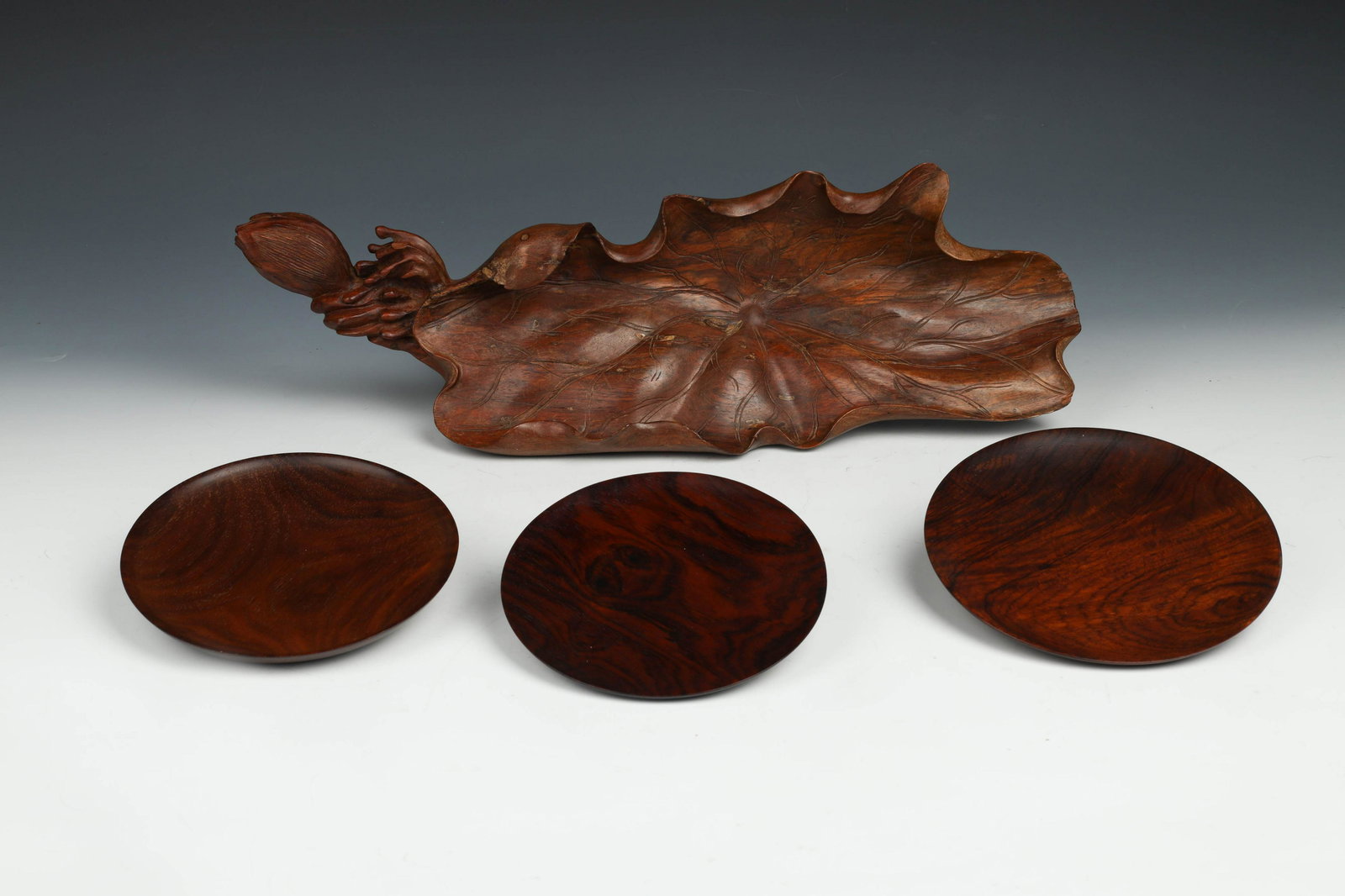 Huanghuali Lotus Leaf Tray, Set Round Trays Huanghuali / Hardwood (4) (1 of 6)