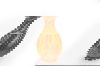 Coral Red and Gilt Melon Form Vase