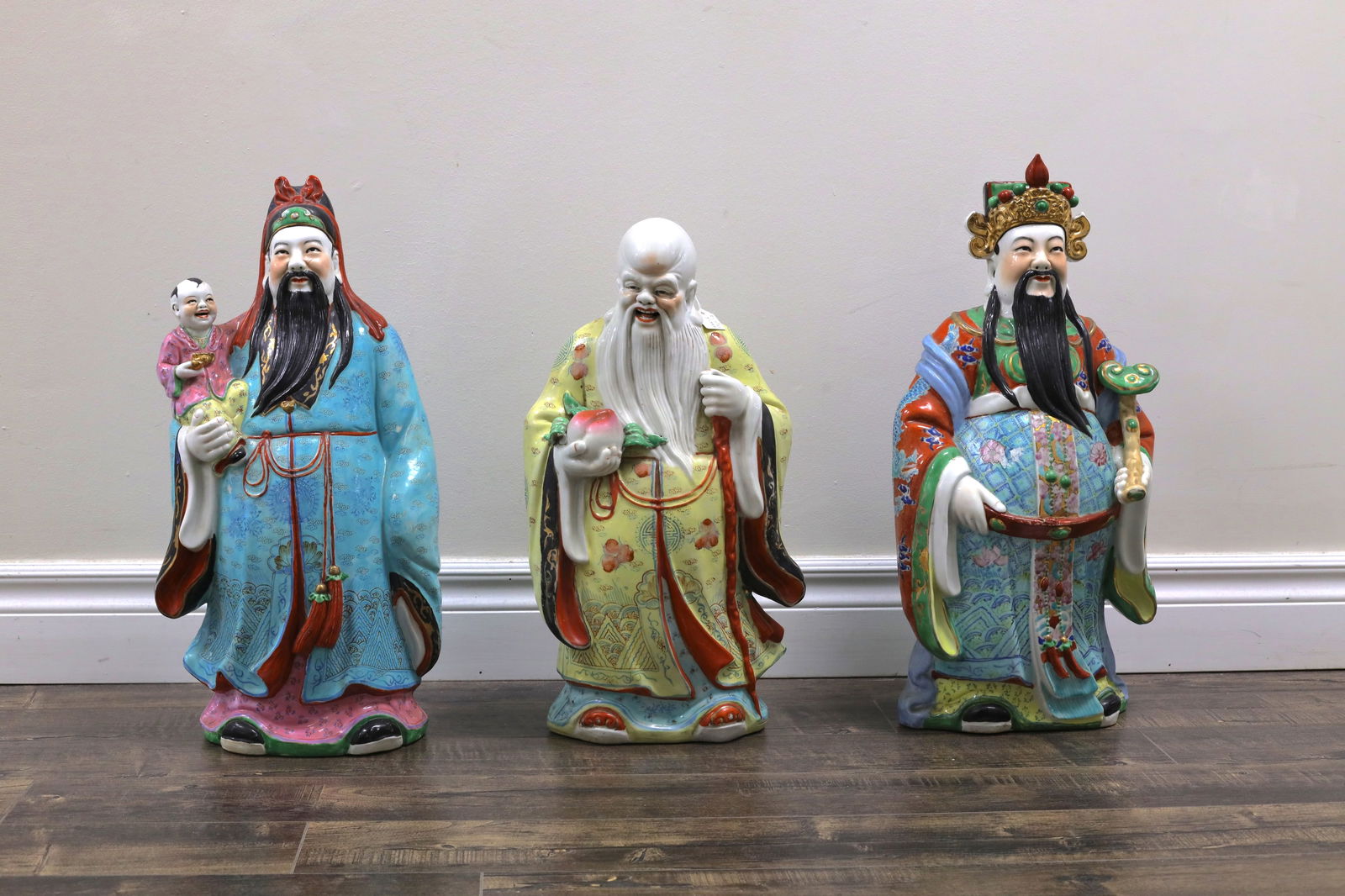 1950s Porcelain Sculpture of the Three Star Gods (Fuk, Luk, Shou, 福禄寿) (1 of 19)