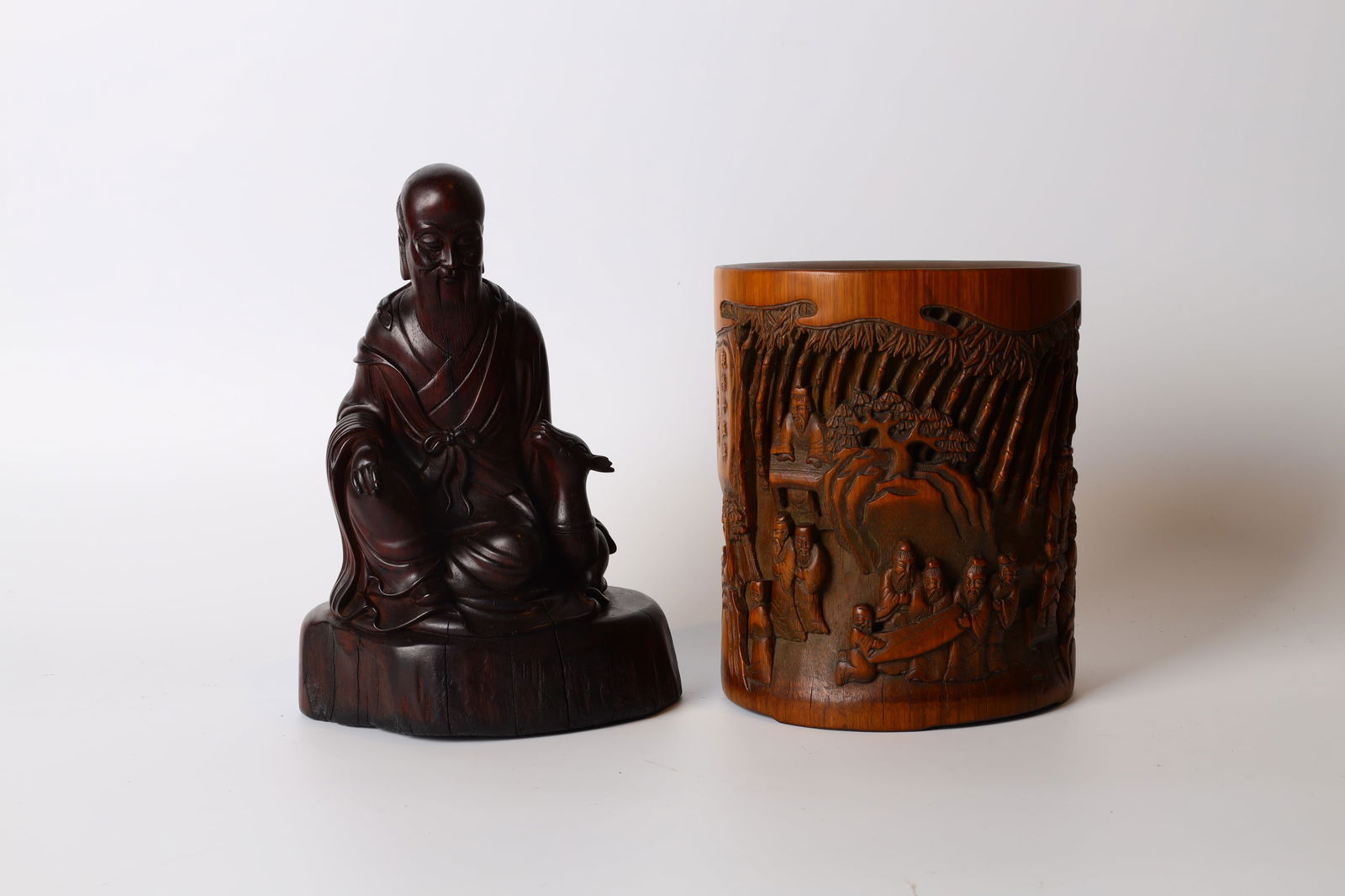 Bamboo Carved Pen Holder and Wood Carved Statue of Longevity Star (1 of 8)