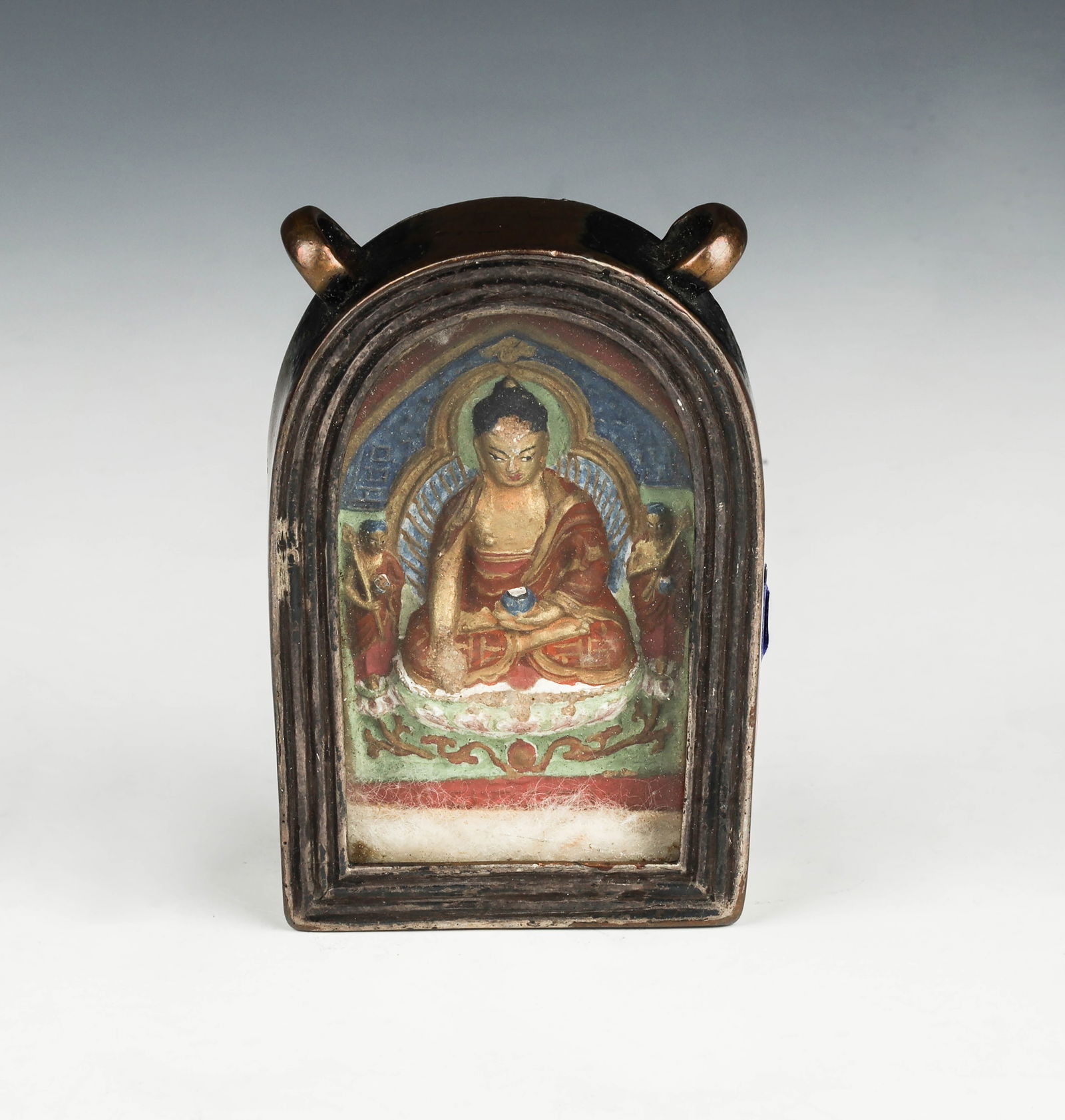 Silvered Copper Amitabha Buddha Shrine, Ga'u, Tibet (1 of 5)