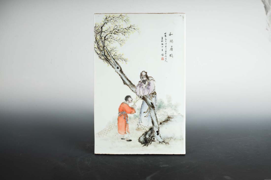 "Hejing Searching for Plum Blossoms" Pastel Porcelain Plate Painting - Wang Qi Provenance:Collection (1 of 5)