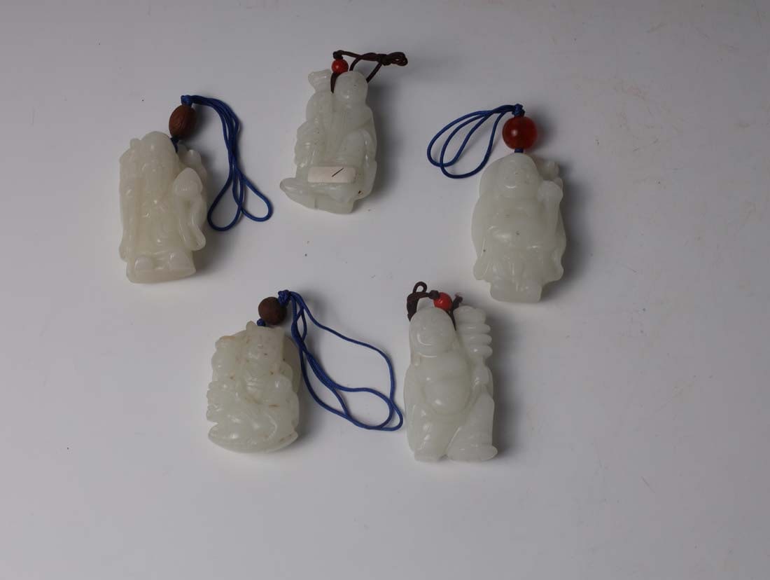 A Set of five white jade handles: Dimensions:5.5cmH -7cmH