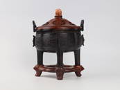 Bronze Censer with Wood Cover and Agate Finial 19th Century