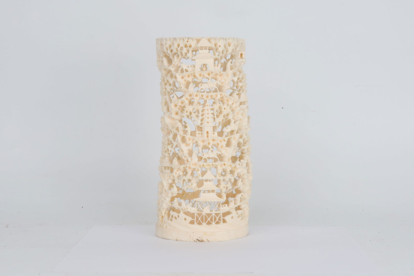 Carved Bone Figural Pavilion Brush Pot China 20th Century: Carved Bone Figural Pavilion Brush 