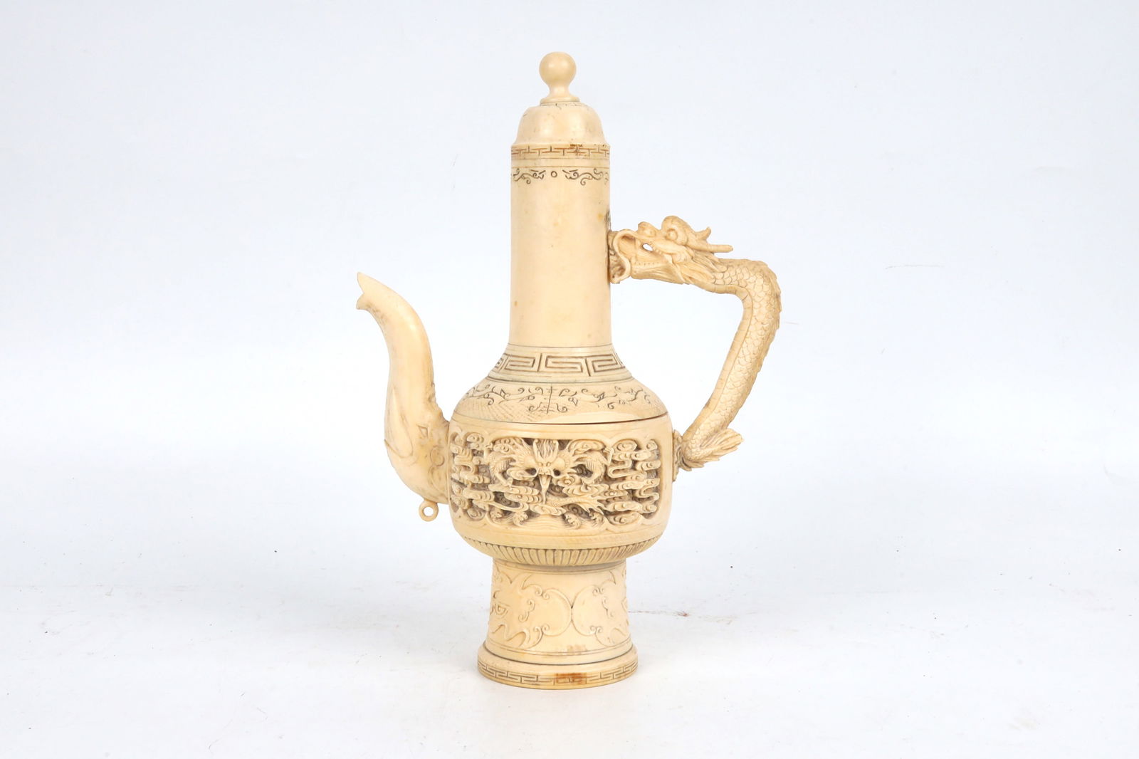 Carved Bone Dragon Handle Wine Ewer China 20th Century (1 of 3)