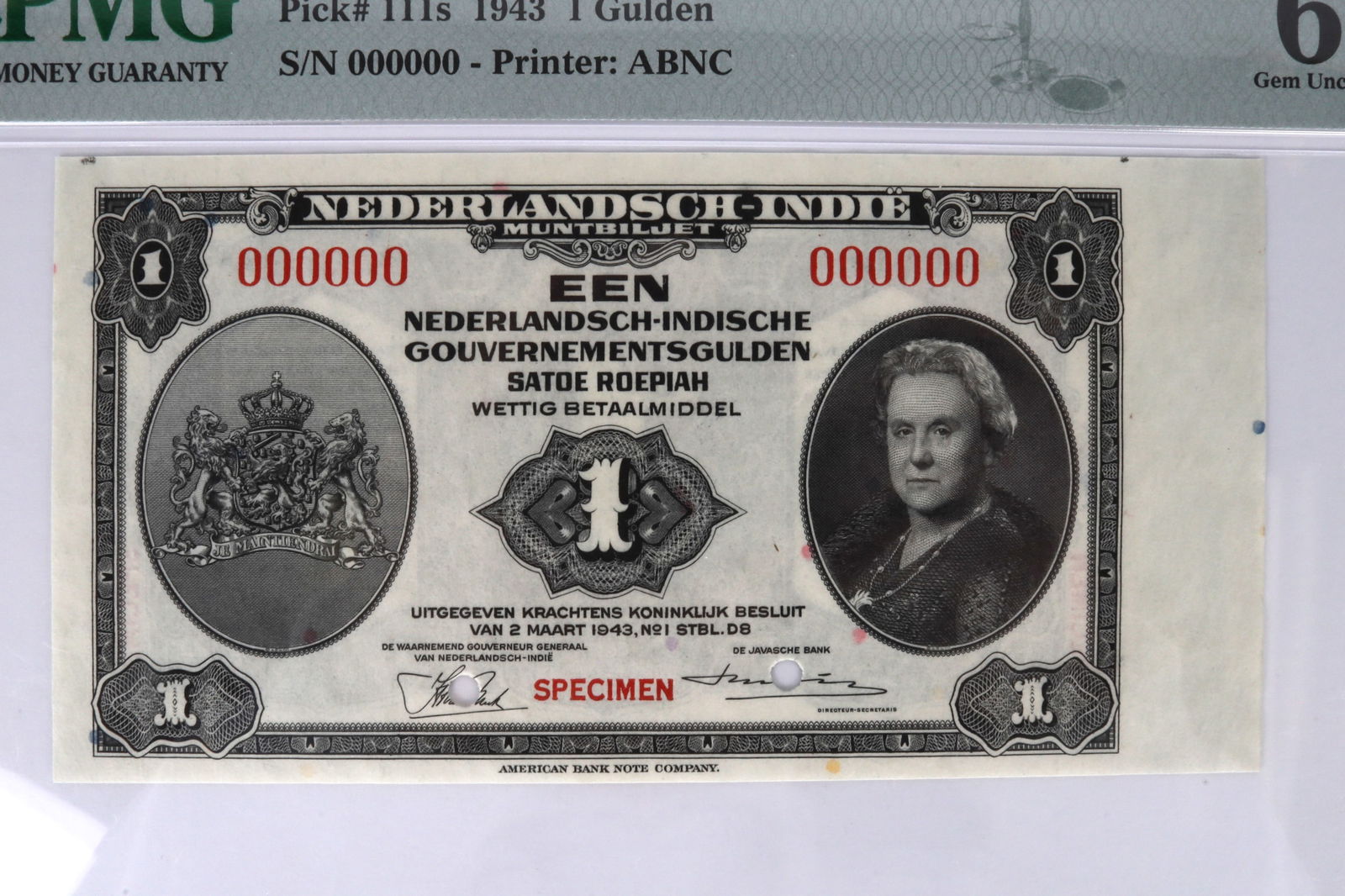 PMG 1943 Netherlands Indies Specimen Notes Choice UNC 66 EPQ - 3