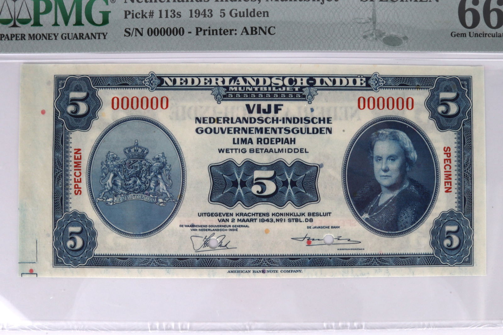 PMG 1943 Netherlands Indies Specimen Notes Choice UNC 66 EPQ - 5