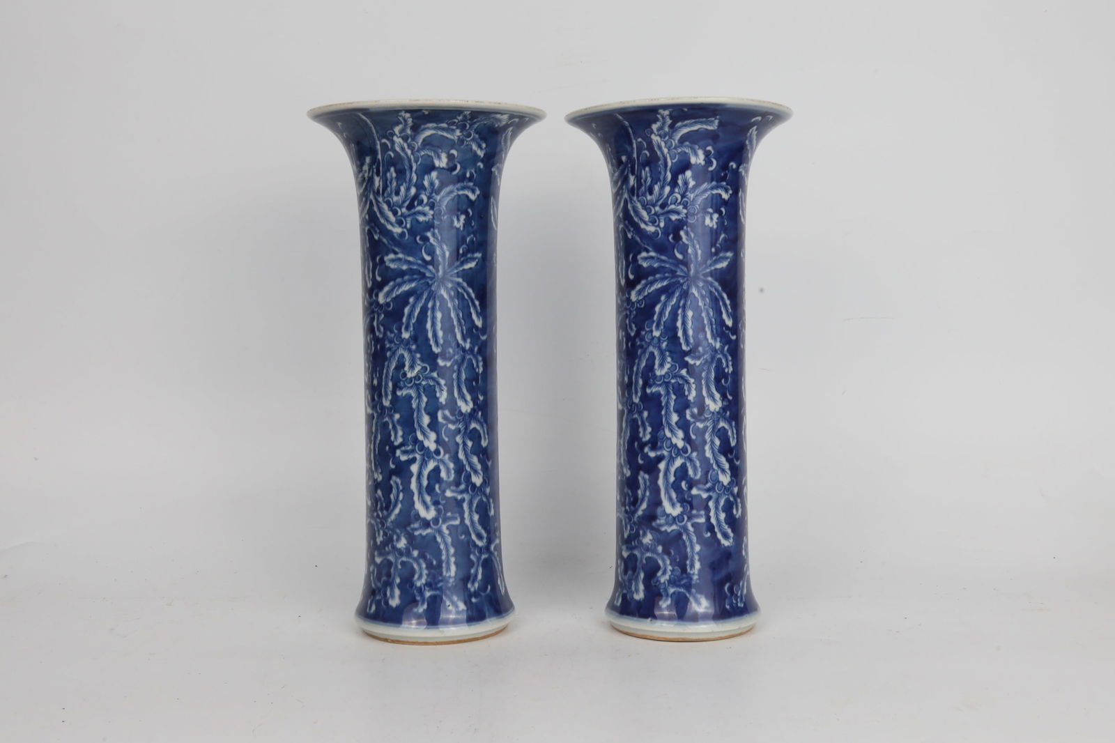 A Pair of Blue and White Floral Rouleau Vases China 20th Century (1 of 7)