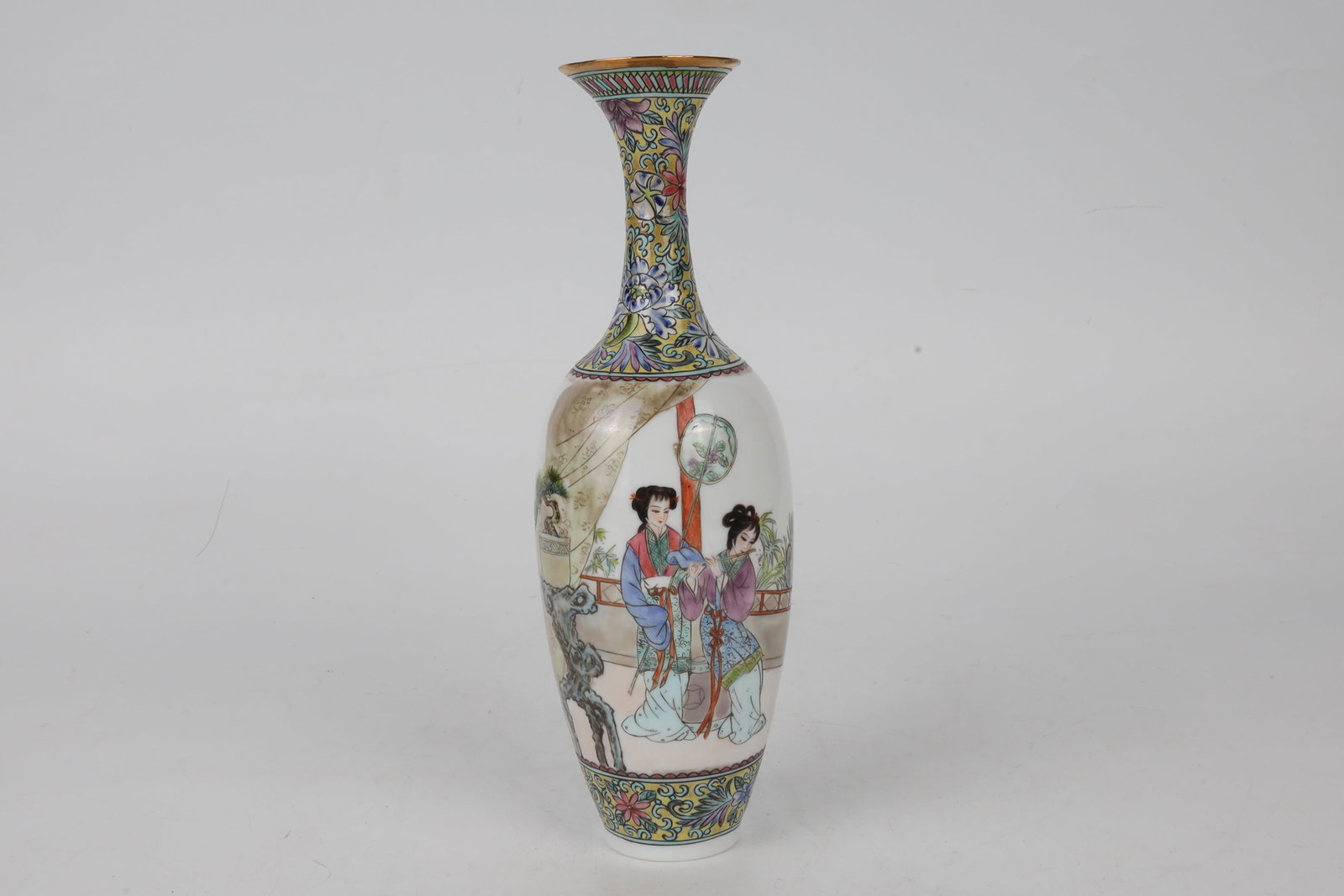 Famille Rose Thin Body Figural Vase China 20th Century (1 of 3)